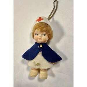 Vintage Nurse Doll Hanging Ornament Red Cross Medical Memorabilia 1950s Figurine